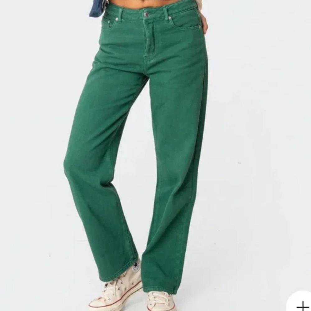 EDIKTED WOMENS WIDE LEG JEANS GREEN NEW LARGE